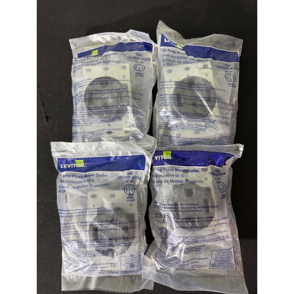 Leviton 50 Amp Flush Mount Outlet NEMA 14-50R 125/250V Black New 4 Pack 279